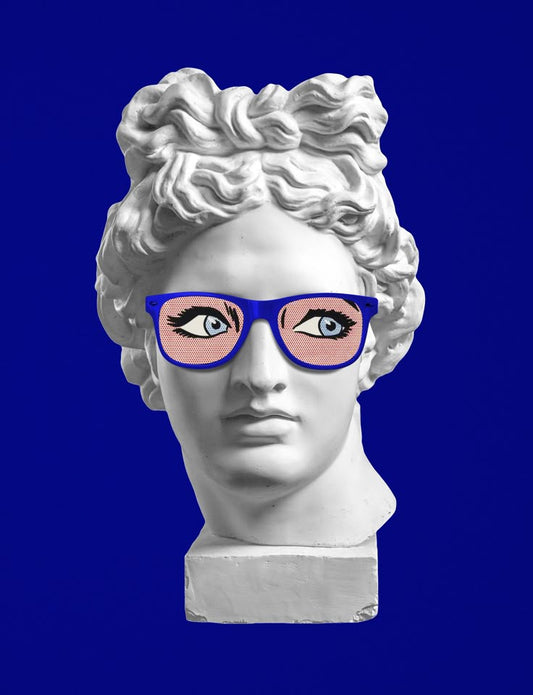 Statue Head wearing cool blue glasses