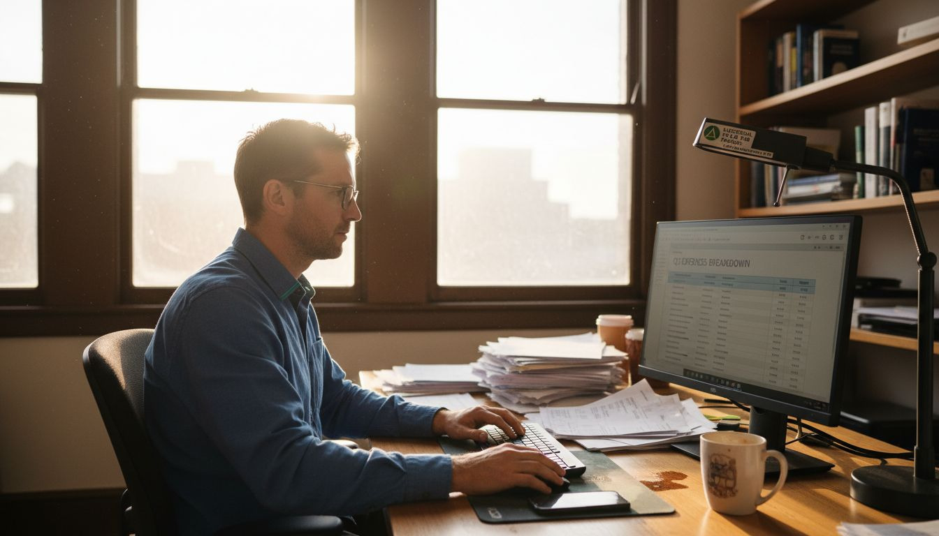 Man using computer glasses at desk