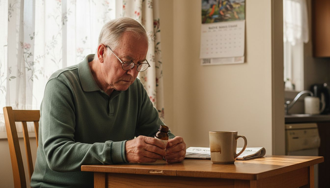 Senior man using strong reading glasses