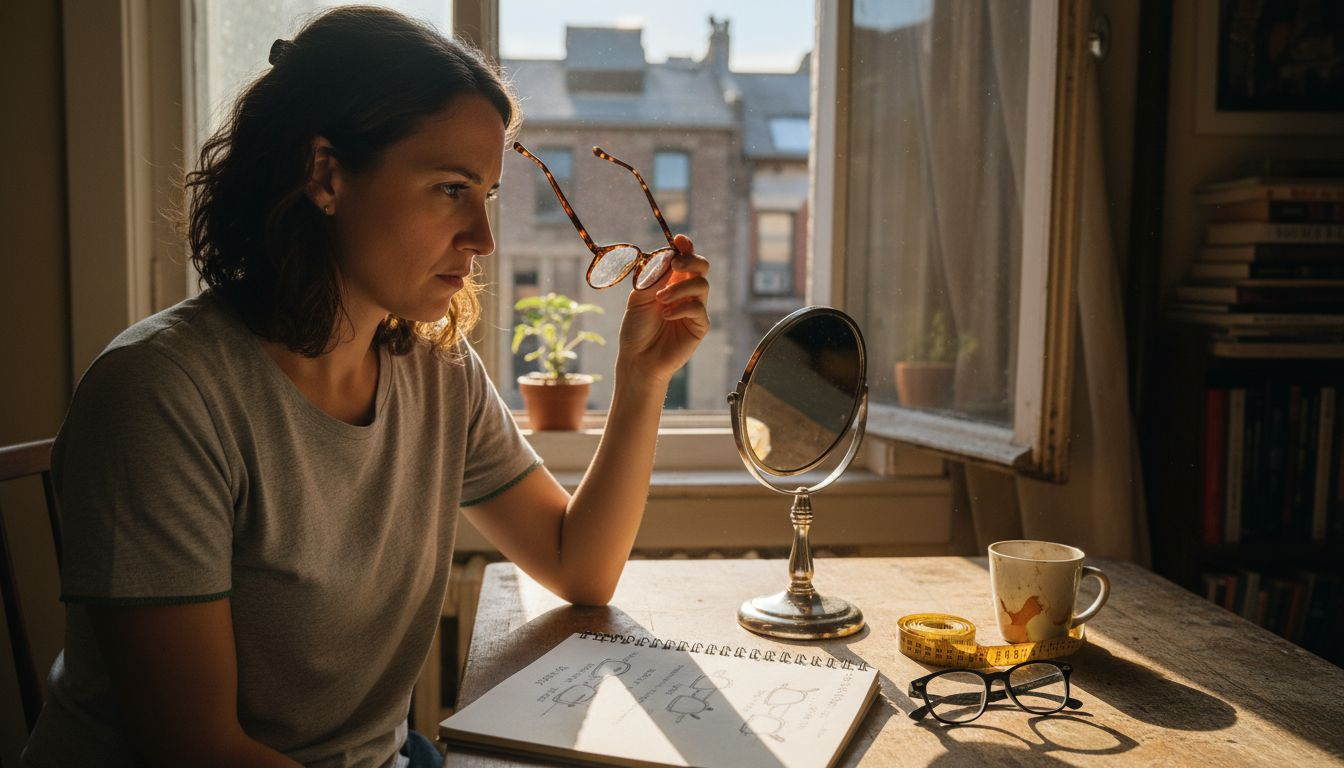 Woman testing round glasses for square face