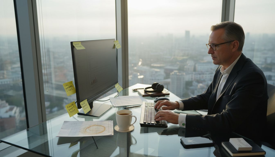 Professional wearing glasses at computer desk
