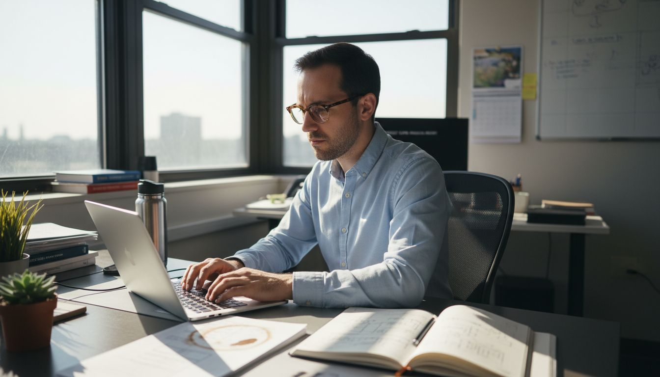 Engineer wearing computer glasses in office