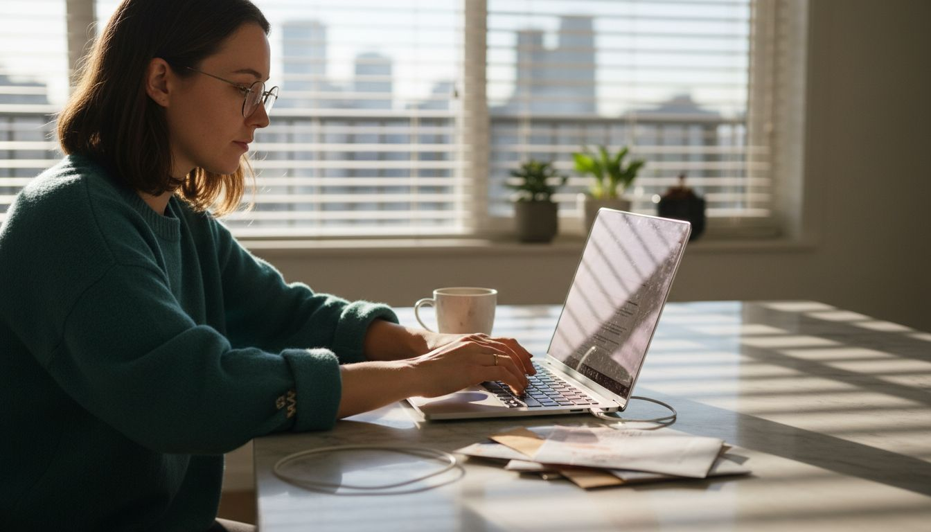 Woman browsing glasses online in Sydney