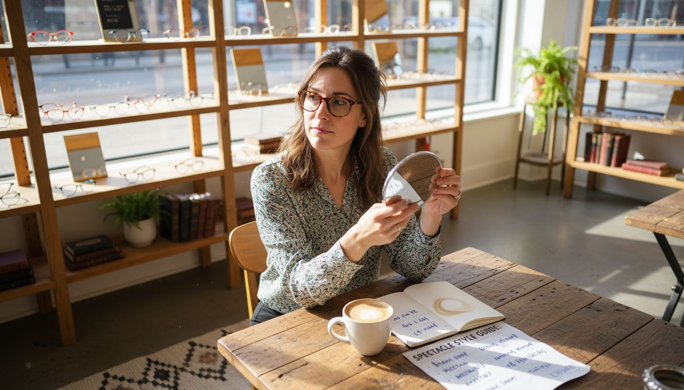 Woman trying readers in sunlit eyewear store