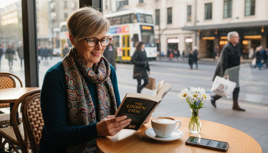 Woman with stylish specs in urban cafe