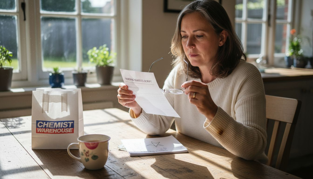 Woman reading prescription for new glasses