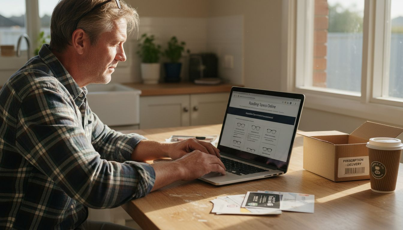 Australian man shopping online for reading glasses