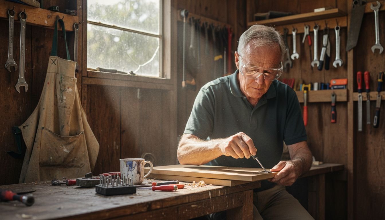 Man fitting hinge wearing safety reading glasses