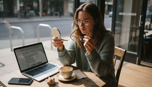 Woman compares metal and plastic glasses