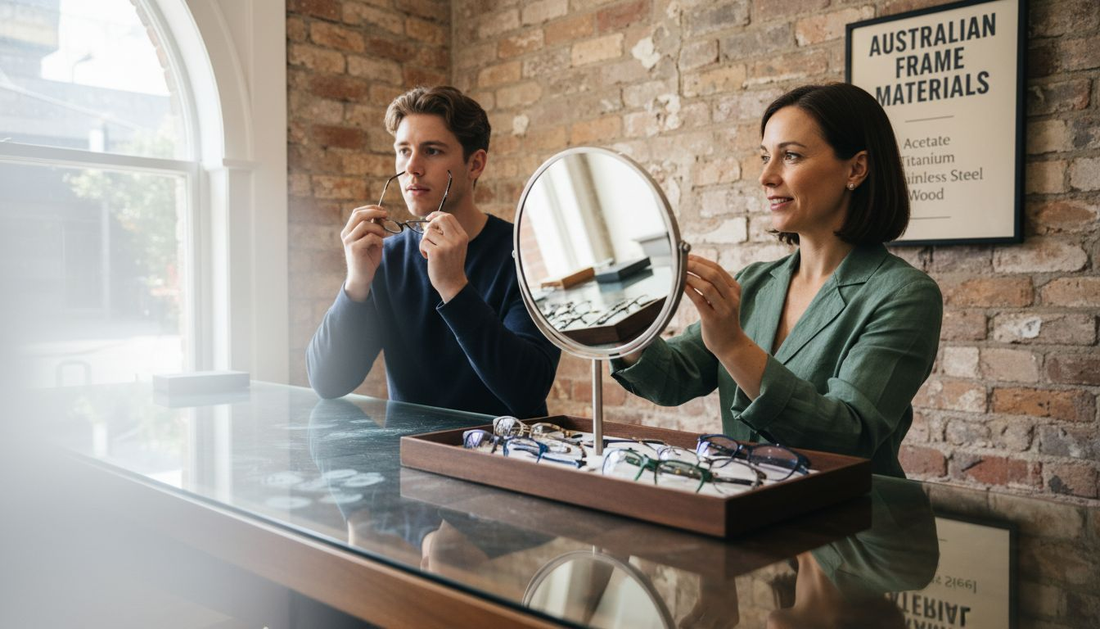 Optometrist helps customer select frames