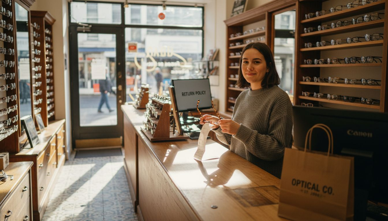 Customer discussing eyewear return policy
