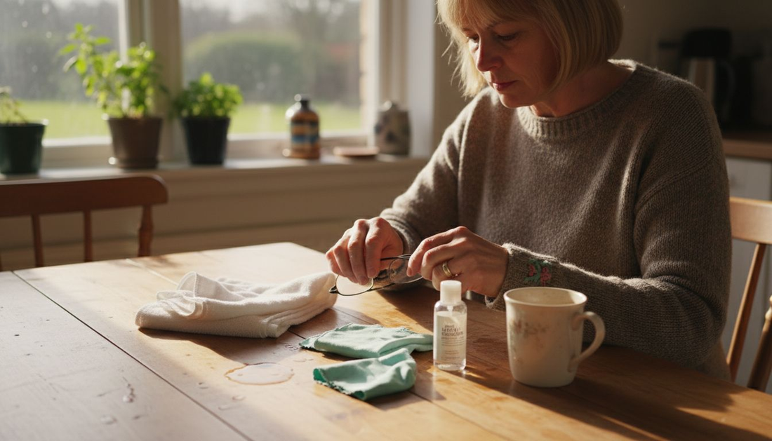 Woman preparing reading glasses cleaning tools
