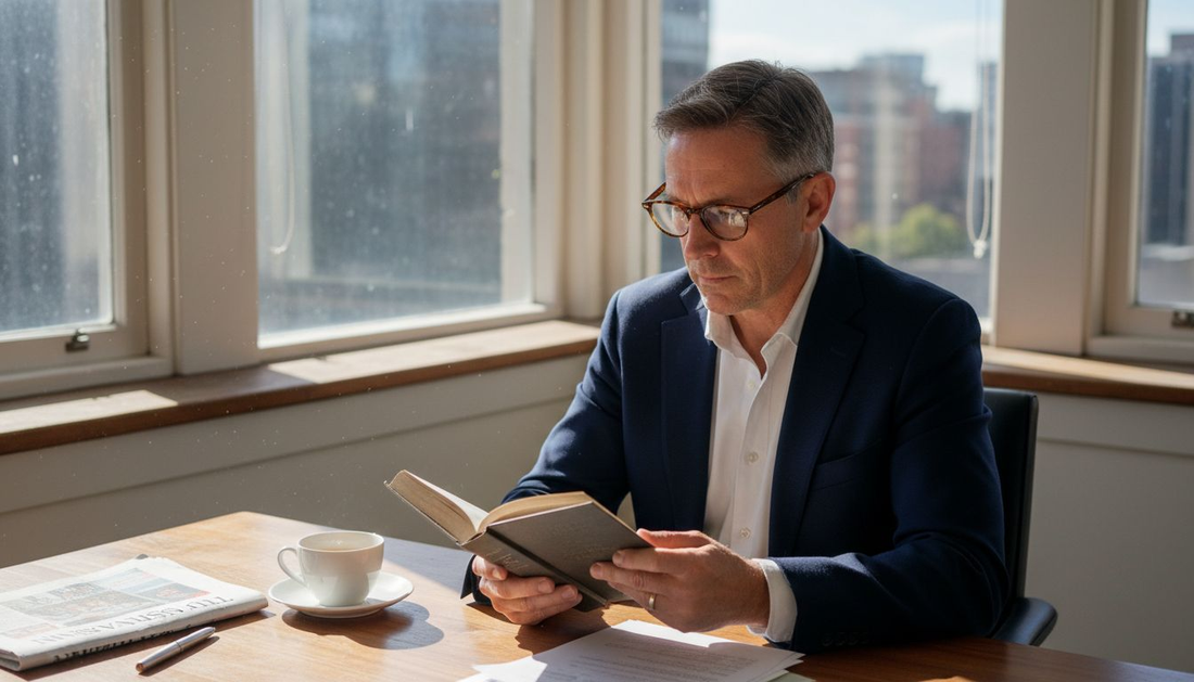Man reading with glasses in office