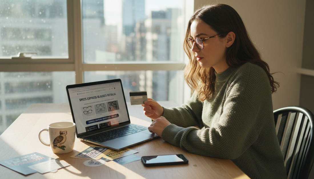 Woman ordering glasses with express shipping