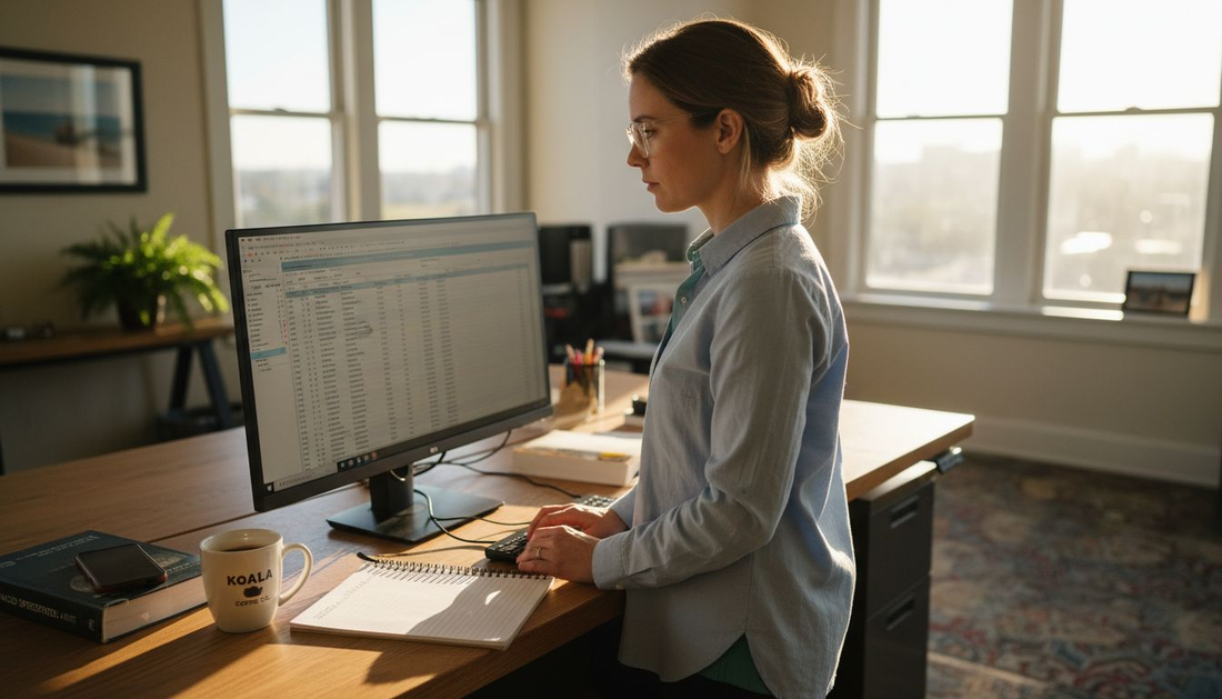 Woman wearing computer glasses at office desk