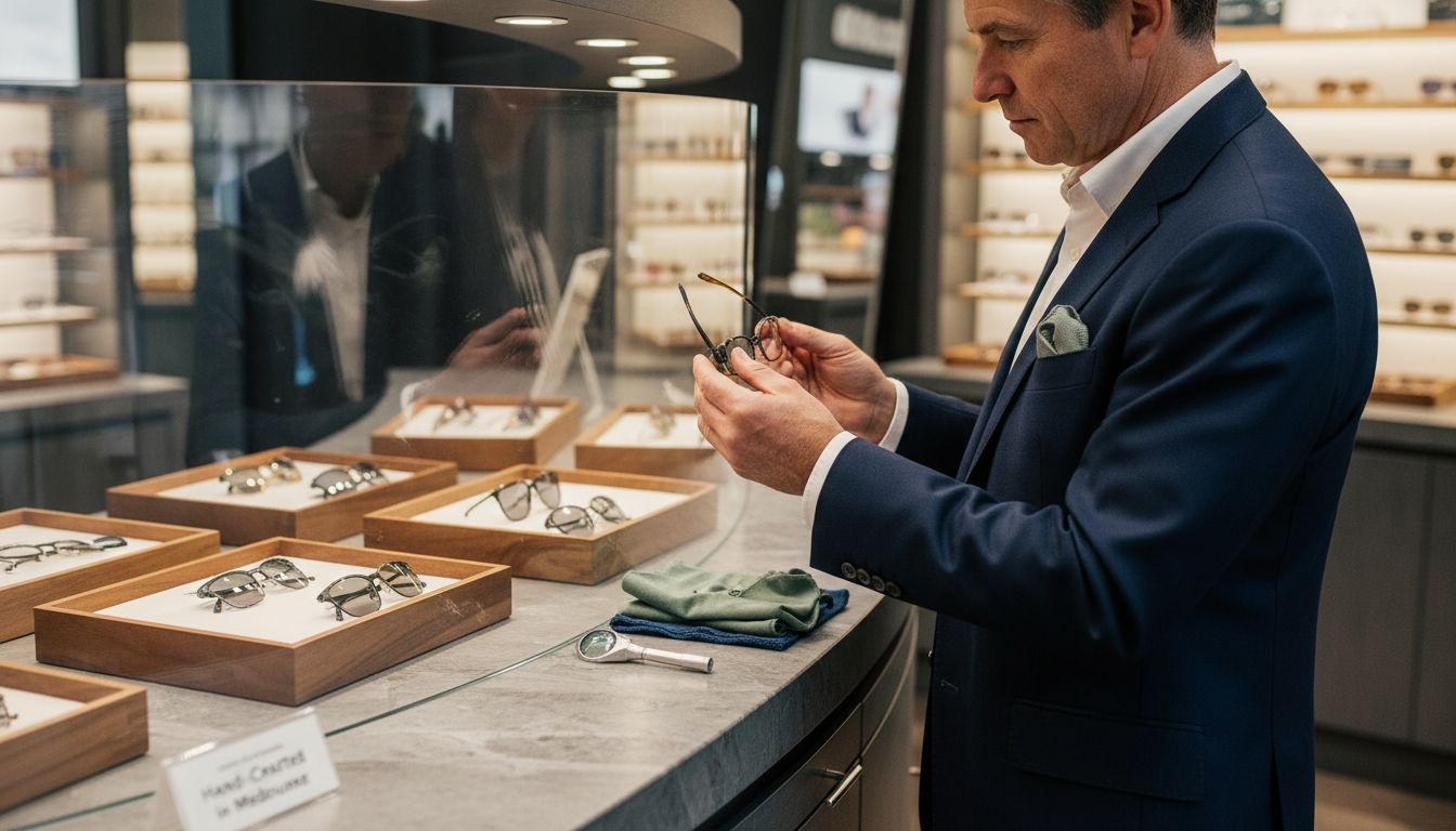 Man examining designer frames in boutique