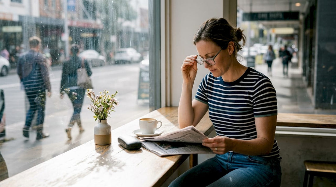 Woman adjusting flexible frames at Sydney café table