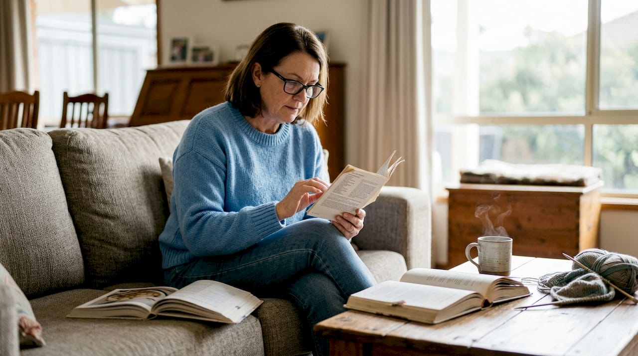 Woman using reading glasses for small print