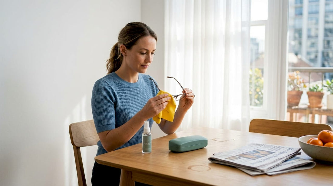 Woman cleaning glasses in Sydney apartment