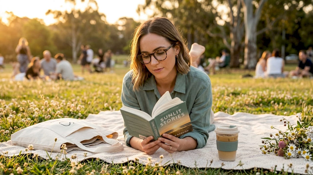 Woman wearing eco-friendly glasses at outdoor café