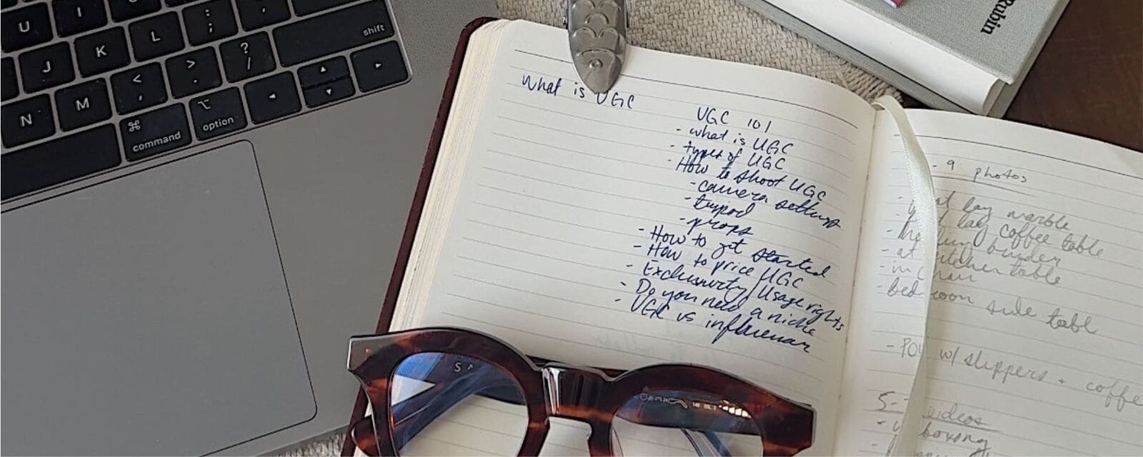 Stylish reading glasses with a computer and notebook