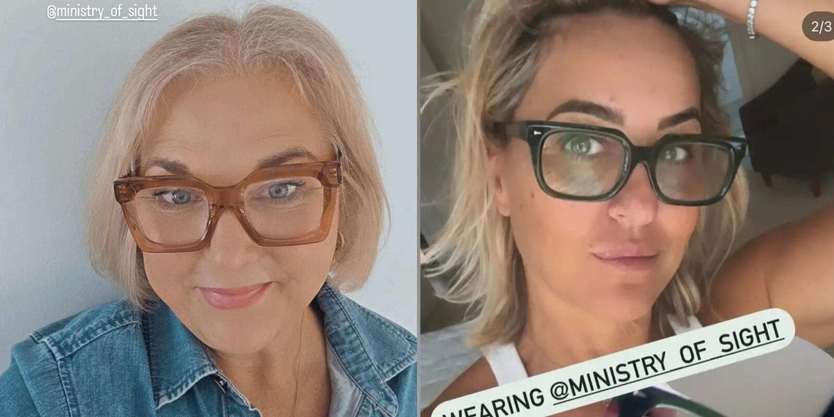 Stylish Australian blonde women wearing premium reading glasses