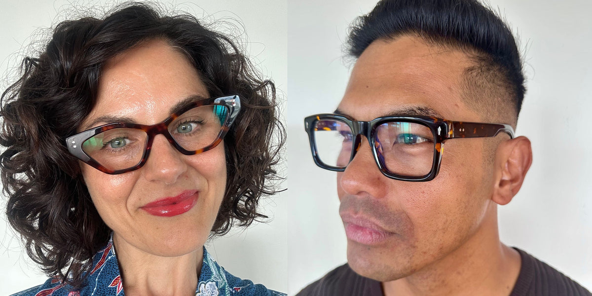 Australian man and woman wearing stylish premium reading glasses