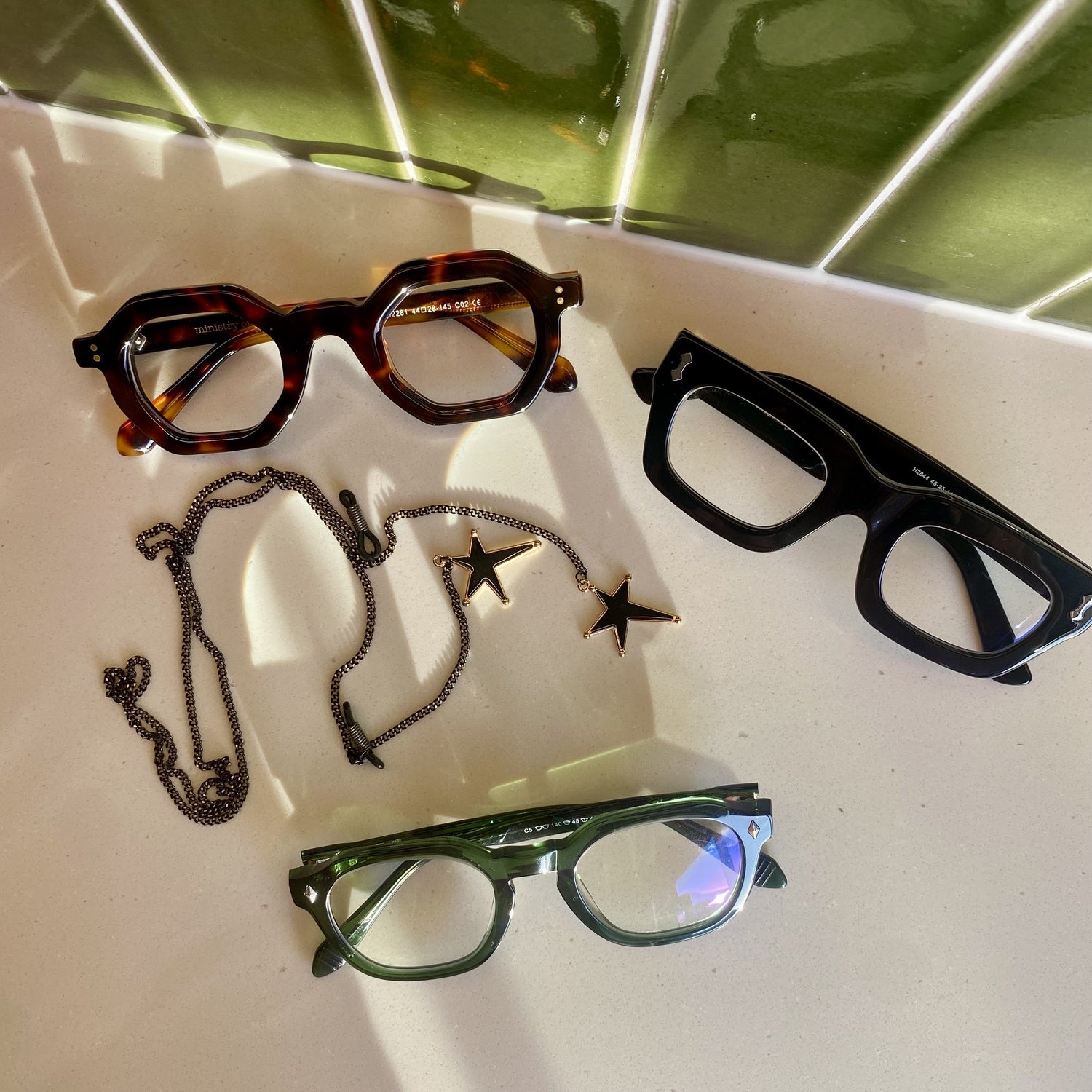 Glasses chains accessories and storage for reading glasses