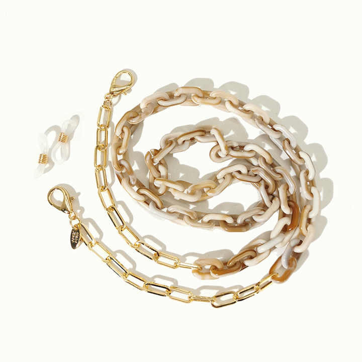 Beige tortoiseshell and gold links and chains cool lightweight and fun accessory for reading glasses Australia online 