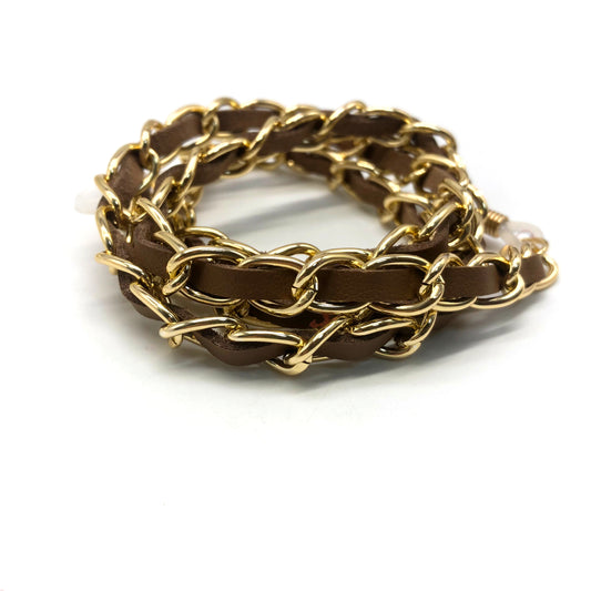 Gold chain and dark brown fabric interwoven cool lightweight and fun accessory for reading glasses Australia online 
