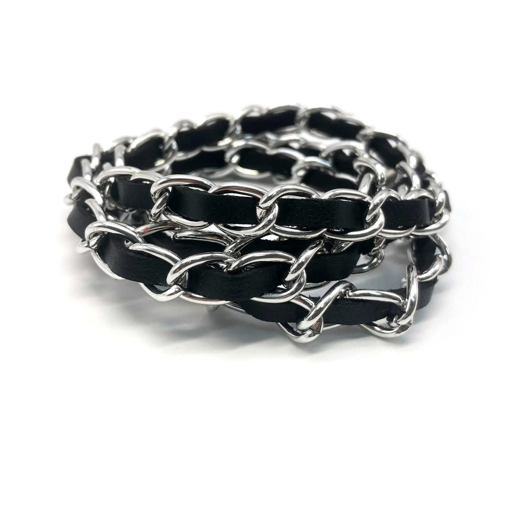 Interwoven glasses chain strap Chanel style black and silver - Ministry of Style