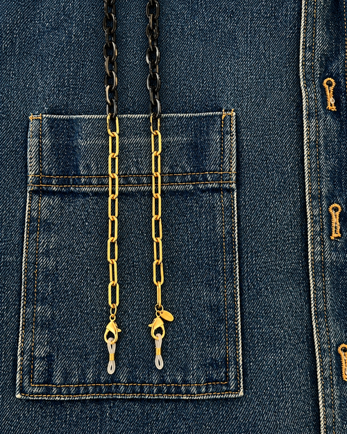 Navy and gold glasses chain - Ministry of Sight. Keep your readers close. Looks like jewellery.