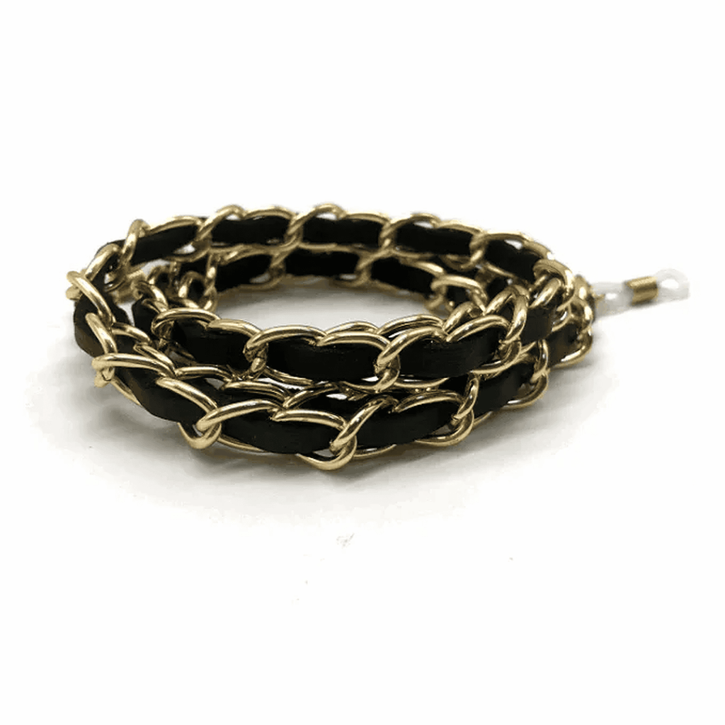 Interwoven glasses chain strap Chanel style gold and black - Ministry of Style