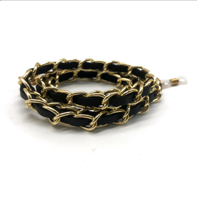 Gold chain and black fabric interwoven cool lightweight and fun accessory for reading glasses Australia online 