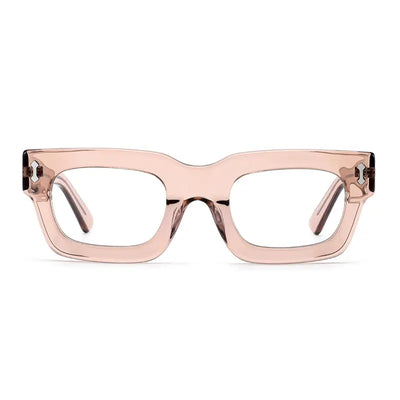 The Extras rectangle thick frame reading glasses in taupe for men and women