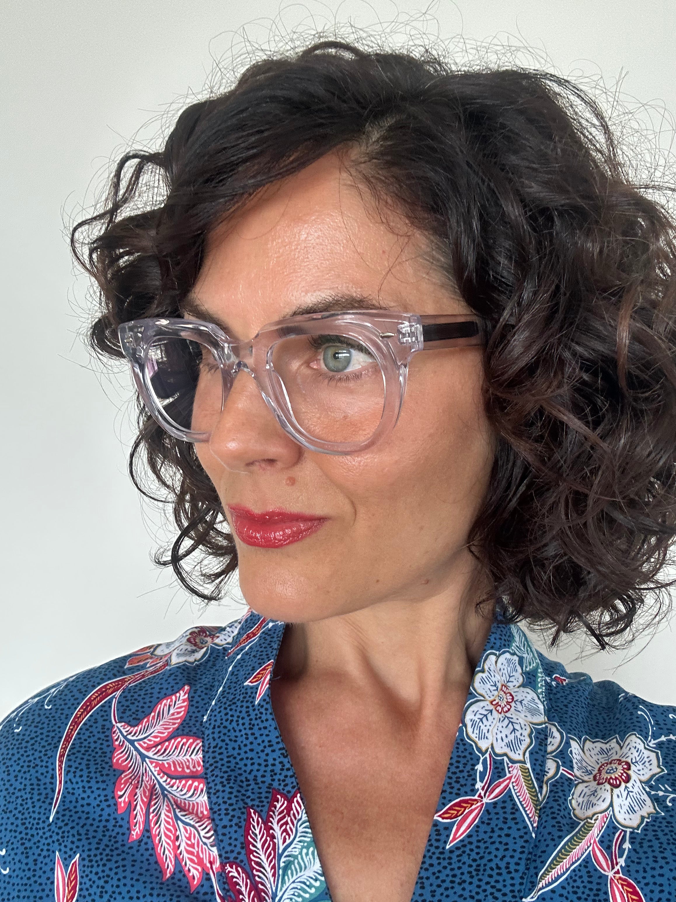 Australian woman over 40 wearing elegant round reading glasses, clear frame readers - Ministry of Sight