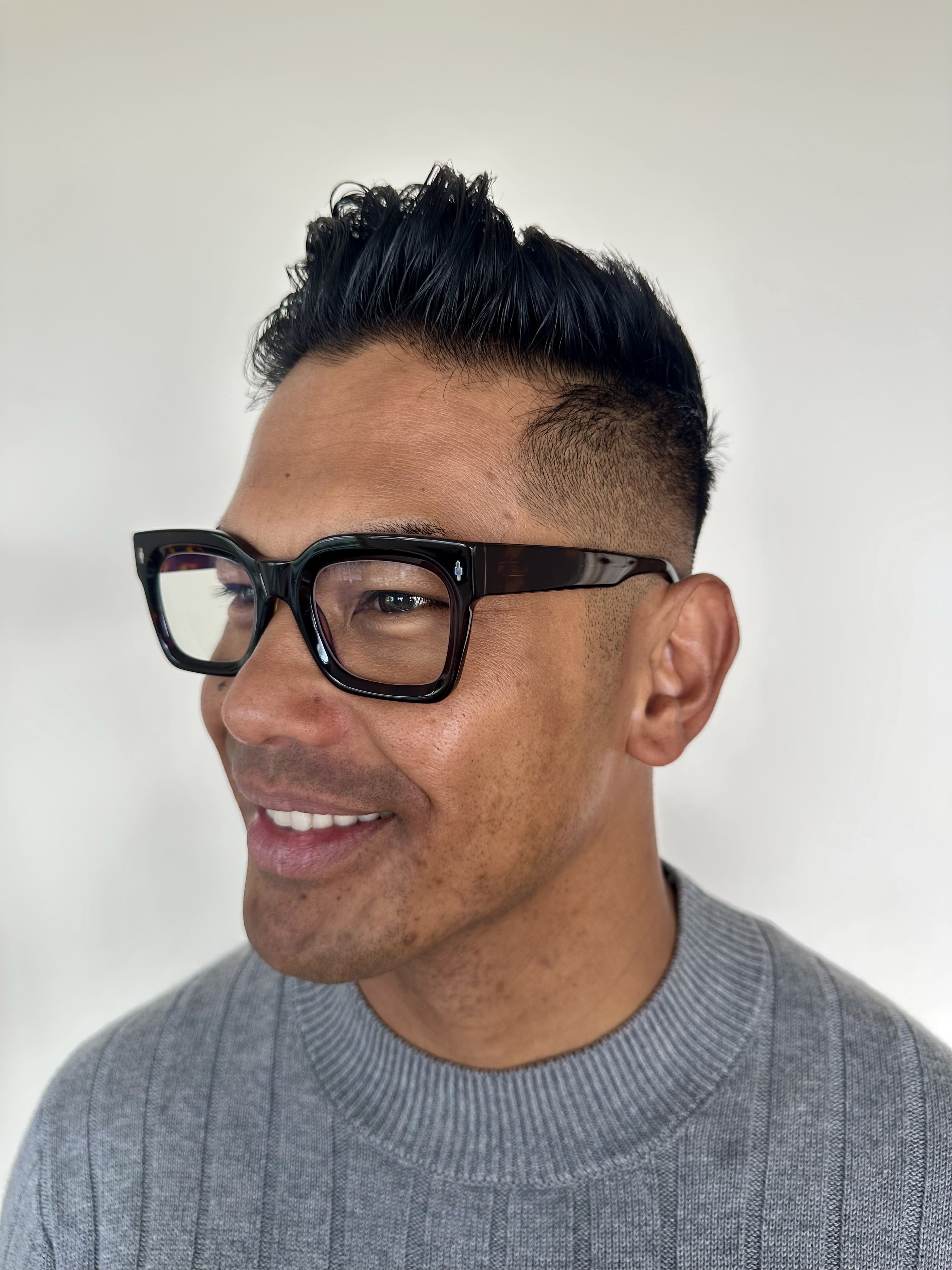 Stylish man wearing black square classic reading glasses ministry of sight readers