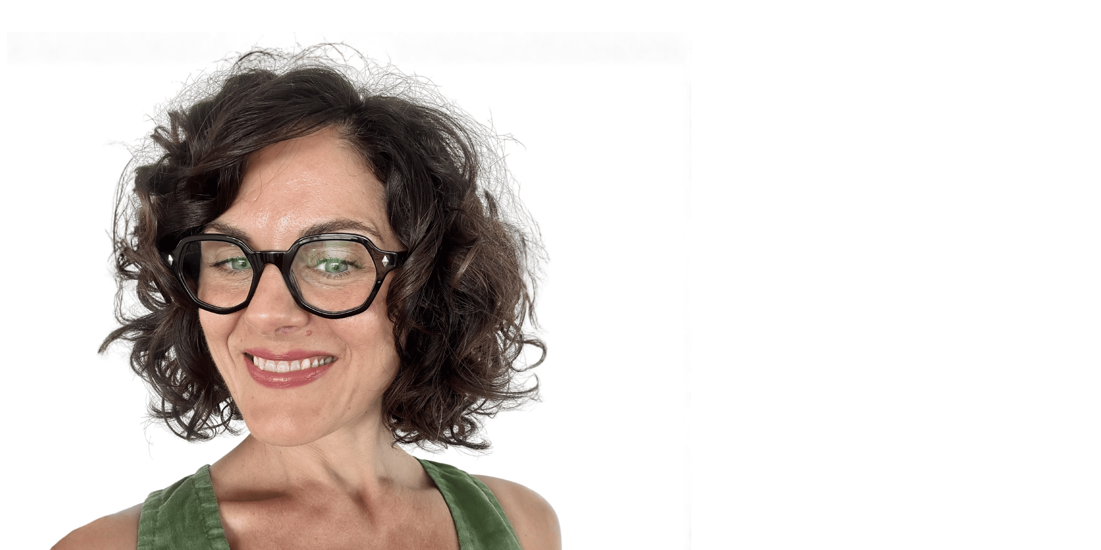 Fashionable Australian Woman over 40 wearing reading glasses with a plain white background - ministry of sight readers