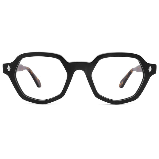 The Heptagon seven sided vintage style frame with straight top frame cool reading glasses online Australia in black with tortoiseshell arms for men and women