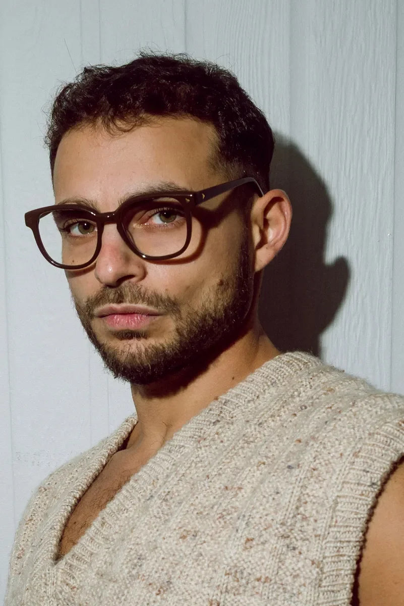 Australian man wearing stylish round brown reading glasses from ministry of sight