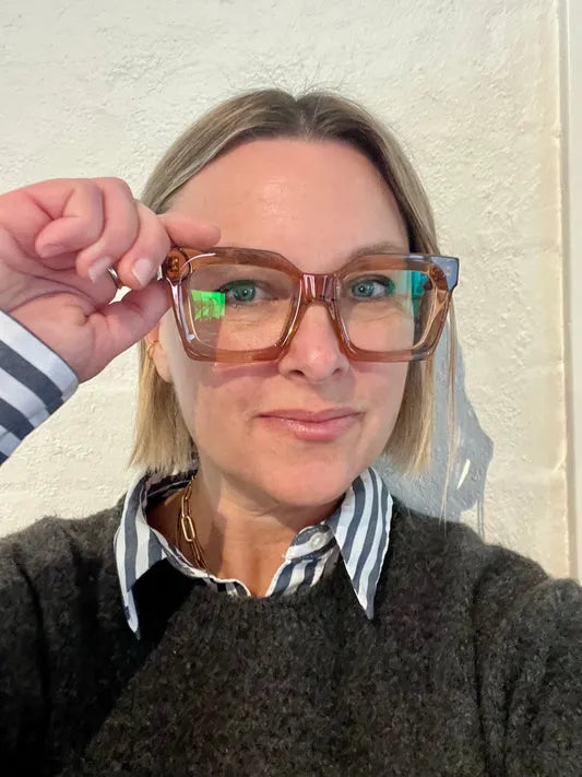 Taupe pink square reading glasses